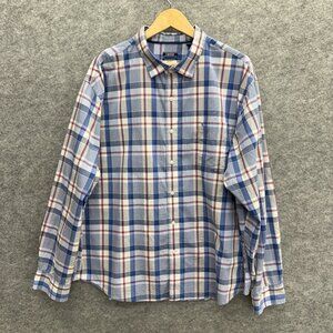IZOD OEKO-TEX Mens Button-Up Casual Shirt Regular Fit Red Blue Plaid 2XL 18-18.5
